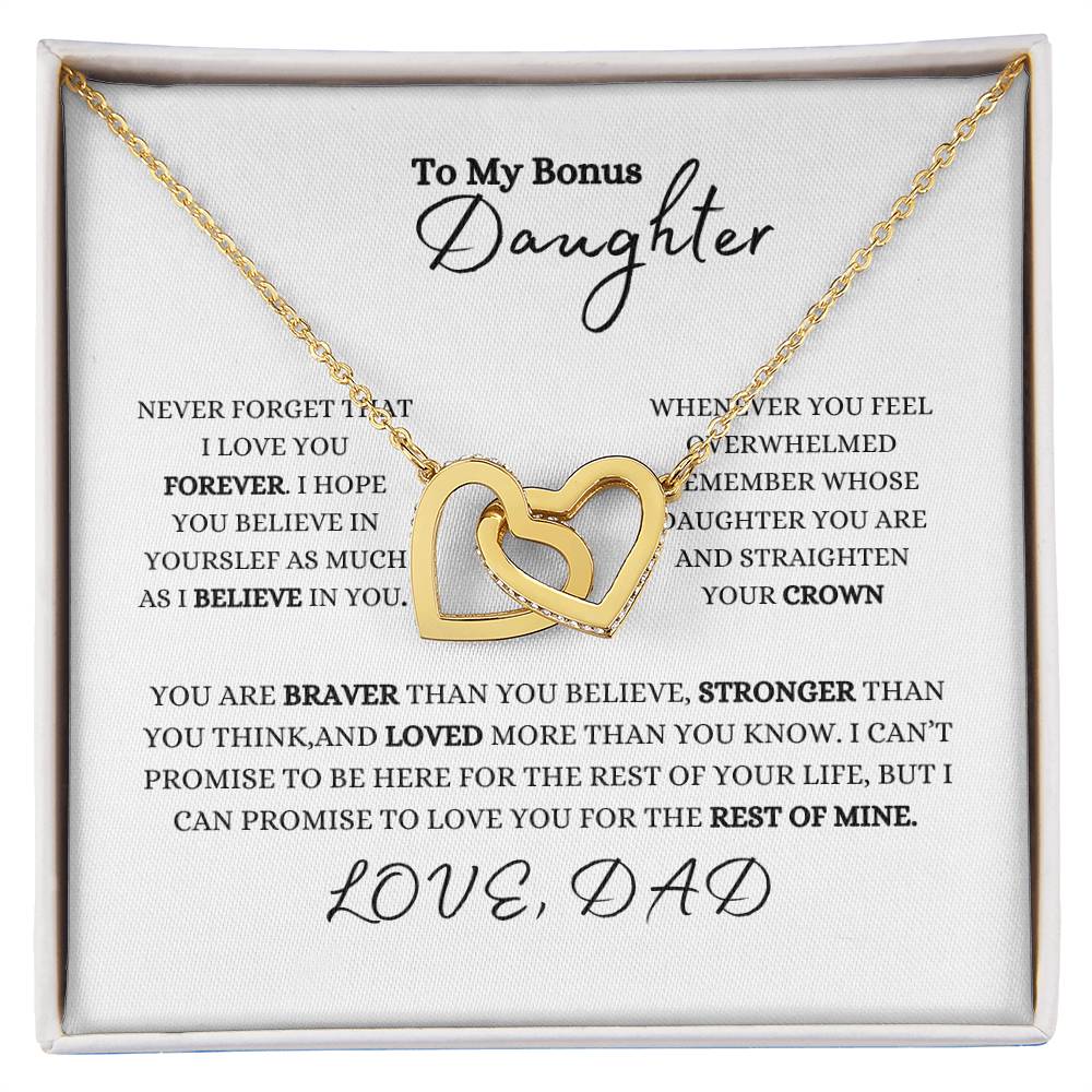 To My Bonus Daughter | Love Dad | Interlocking Hearts Necklace