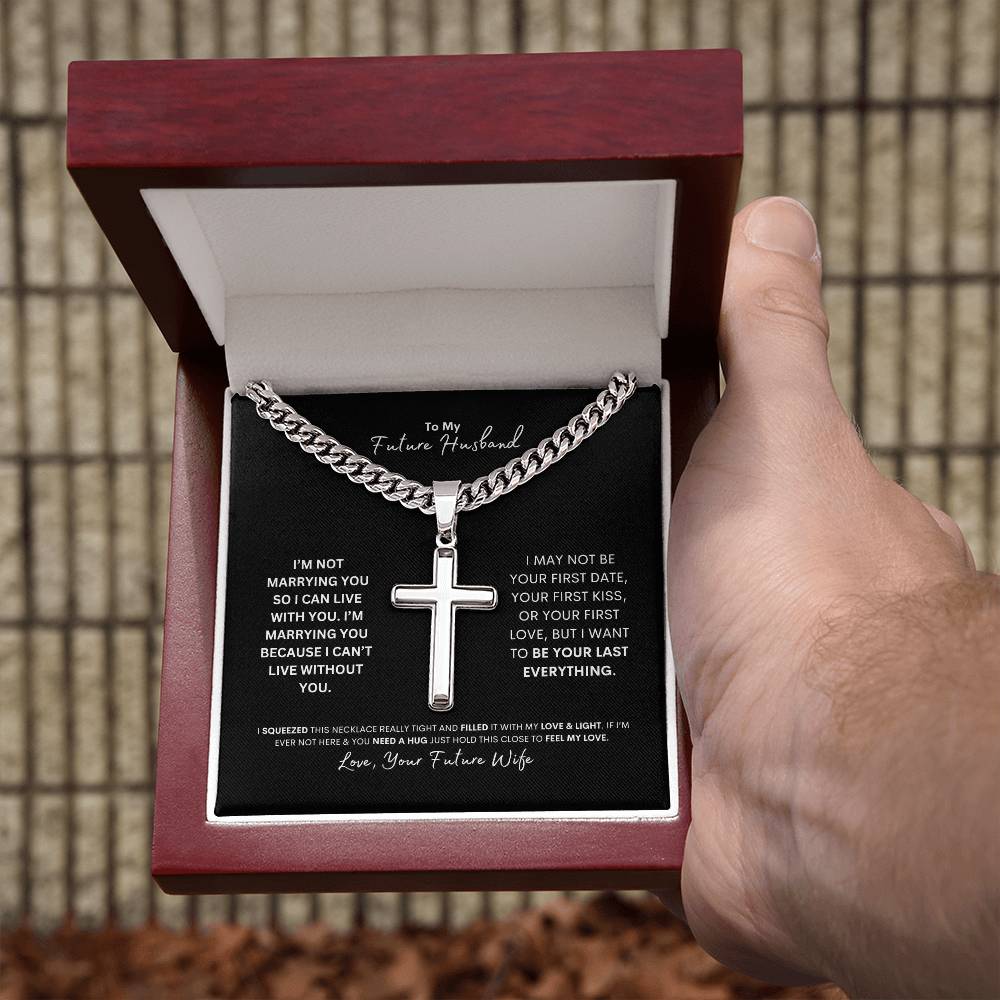 To My Future Husband | Personalized Cross with Cuban Chain Necklace
