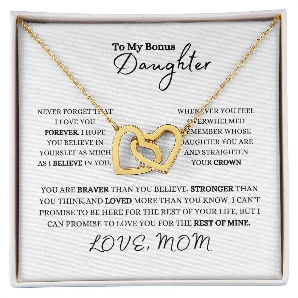 To My Bonus Daughter | Love Mom | Interlocking Hearts Necklace