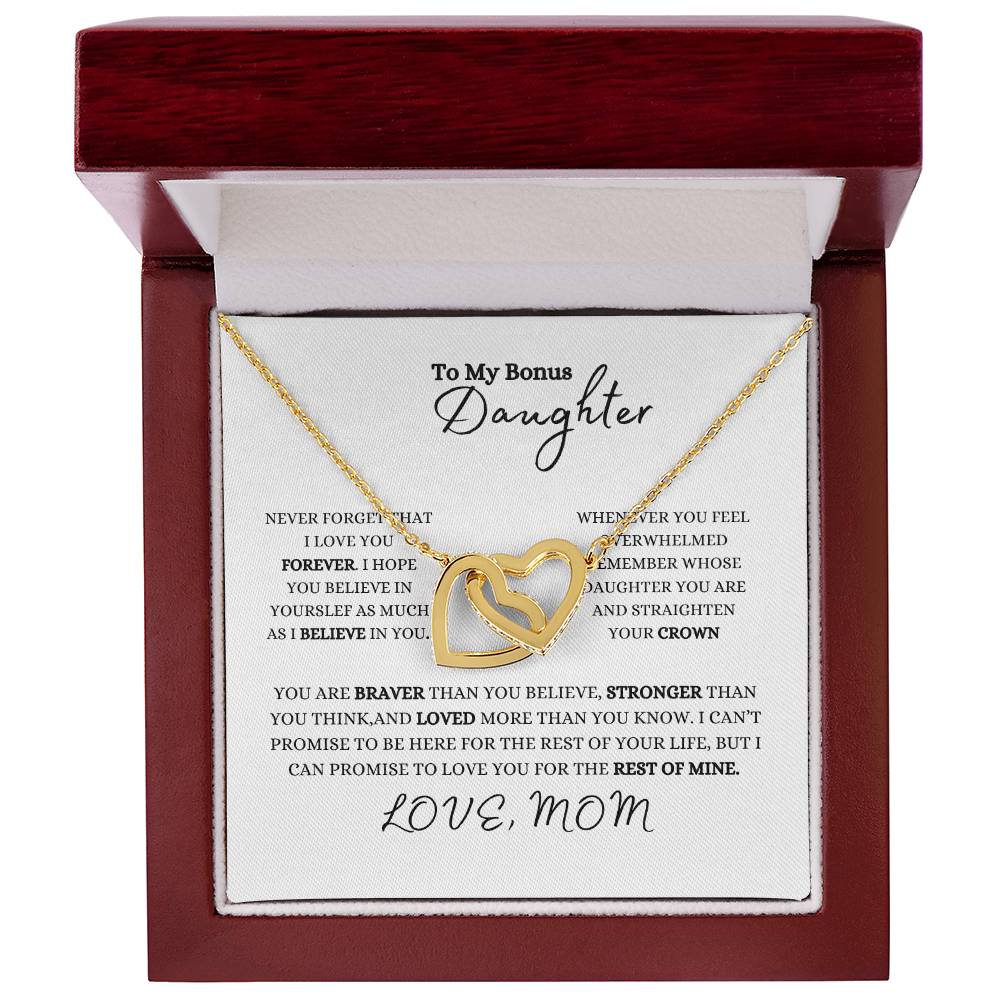 To My Bonus Daughter | Love Mom | Interlocking Hearts Necklace